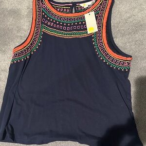 Boden Navy Tank Top with Colorful Embroidery NWT